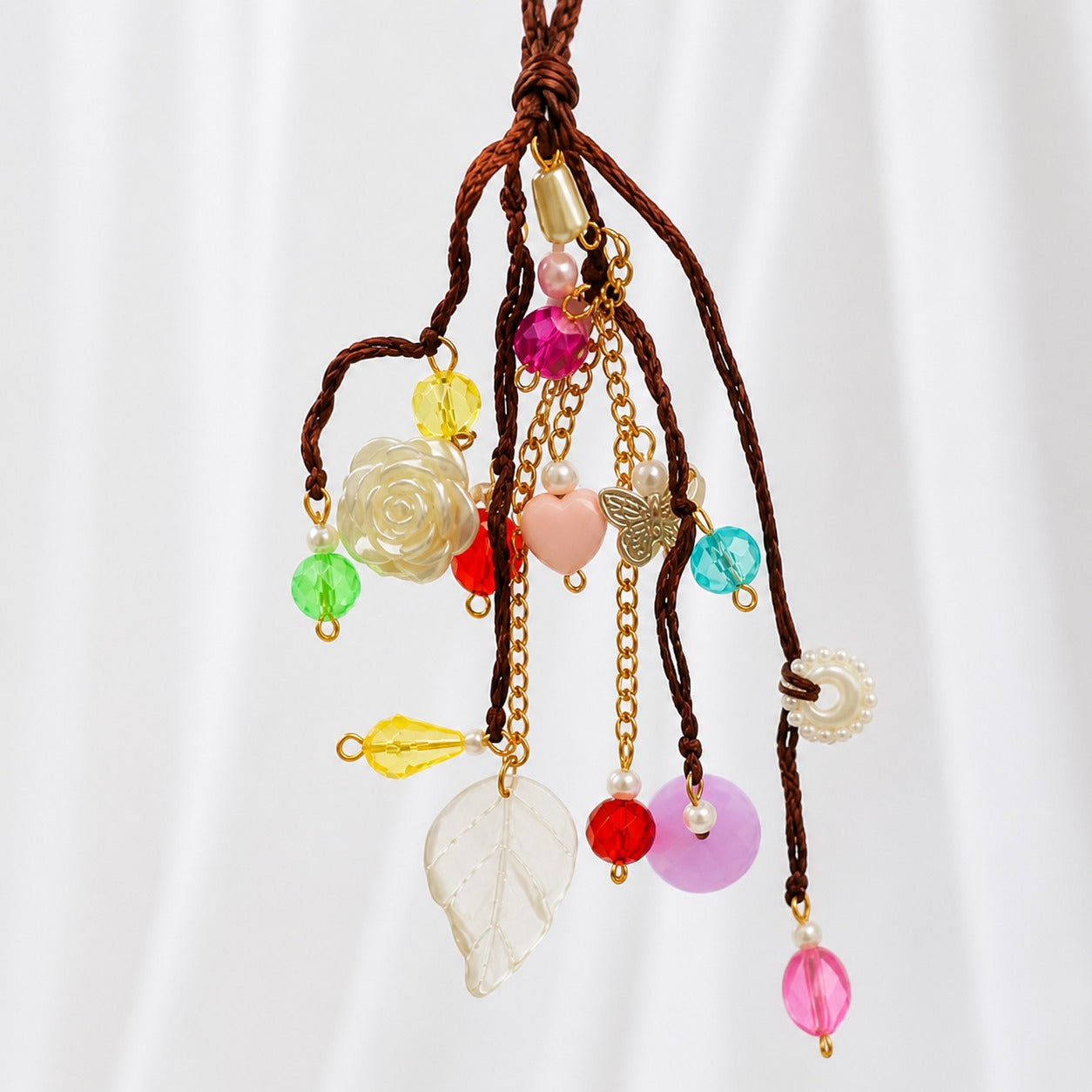 Darling Crystal Charm Bracelet | Handcrafted Beaded Jewelry with Rose, Butterfly & Leaf Pendants | Aesthetic Gift for Women & Girls