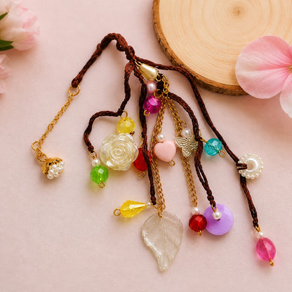 Darling Crystal Charm Bracelet | Handcrafted Beaded Jewelry with Rose, Butterfly & Leaf Pendants | Aesthetic Gift for Women & Girls