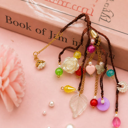 Darling Crystal Charm Bracelet | Handcrafted Beaded Jewelry with Rose, Butterfly & Leaf Pendants | Aesthetic Gift for Women & Girls